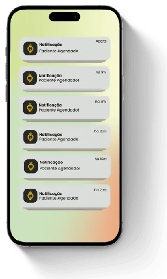 Celular com notificações de pacientes agendados